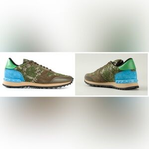 Valentino Garavani Women’s Rockrunner Olive Green/Blue Suede Sneakers Size 37 EU